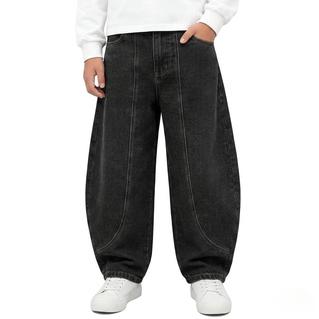 Baggy Jeans for Boys Cargo Jeans, Mid Rise Elastic Waist Multi-Pockets Denim Pants School Streetwear Size 8-12