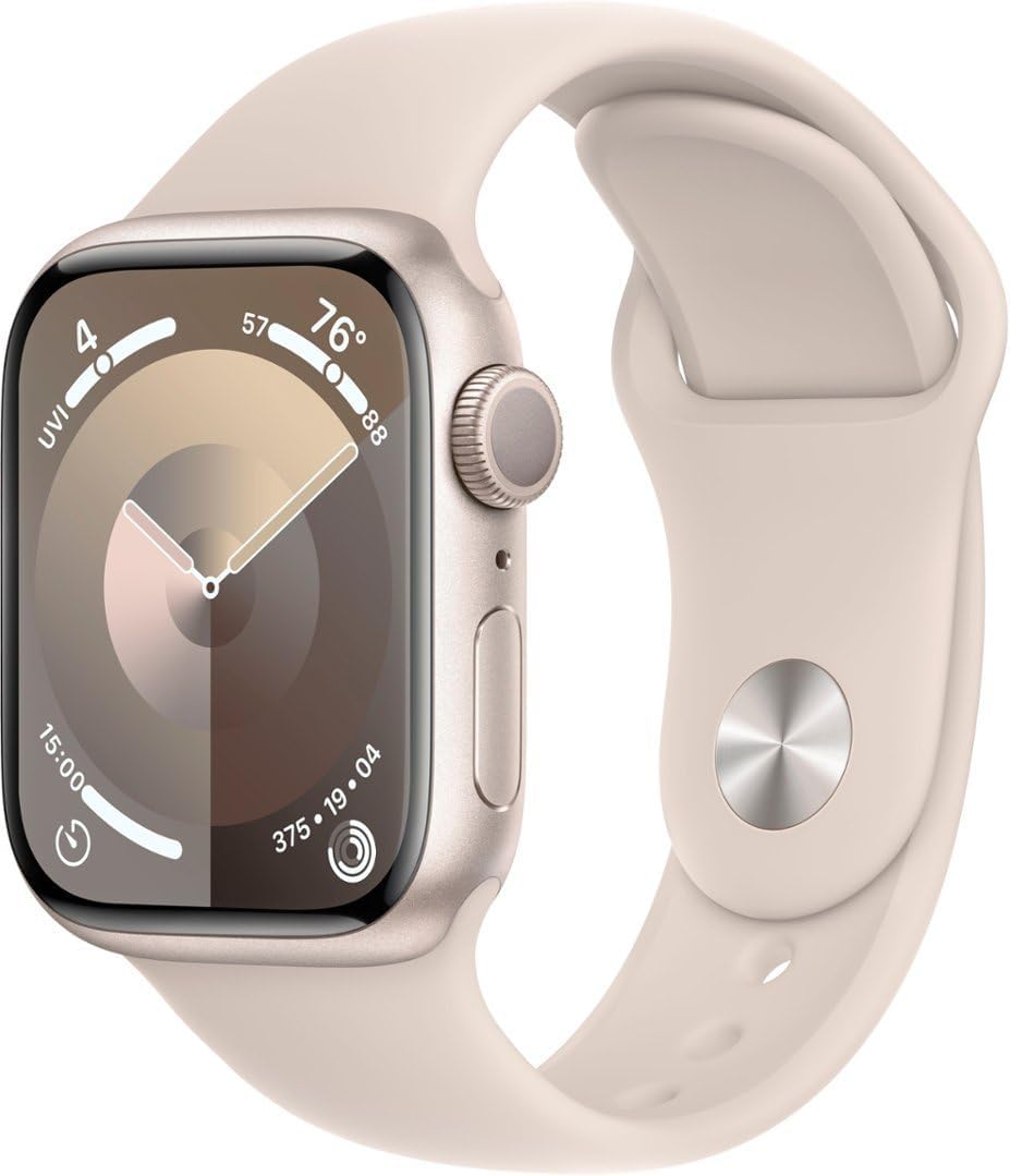 Apple Watch Series 9 [GPS, 45mm] - Starlight Aluminum Case with Starlight Sport Band, S/M (Renewed)