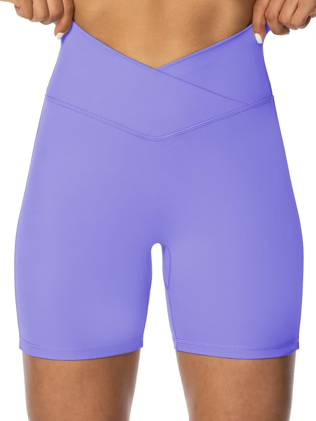 Sunzel Crossover Biker Shorts for Women, No Front Seam V High Waist Yoga Workout Gym Shorts with Tummy Control | 4 Or 6-Inch Inseam, High Waisted, Tummy Control, Crossover Waist, Buttery Soft, No Front Seam, Squat Proof, Compression