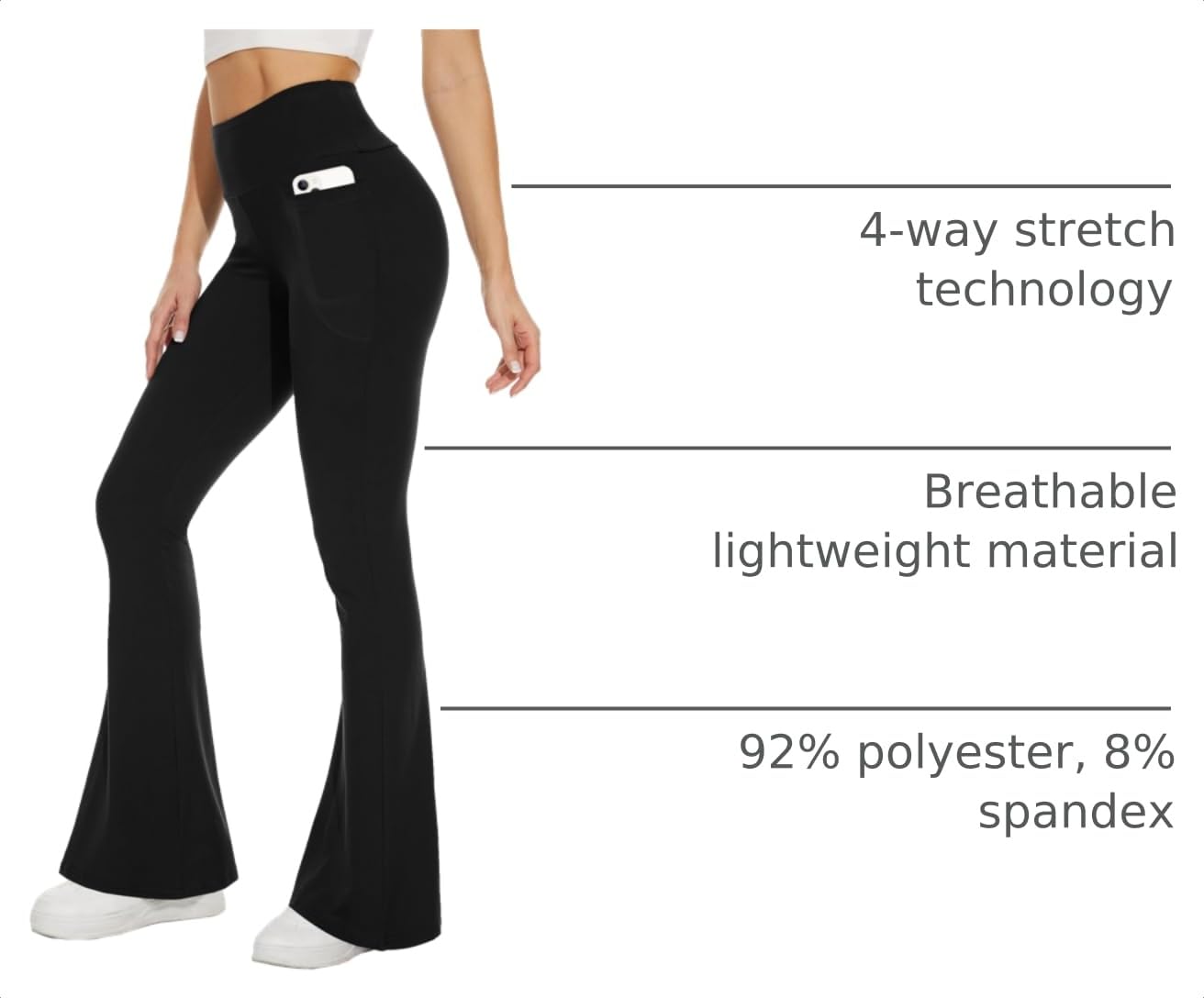 Sundwudu Black Flare Yoga Pants for Women - Soft High Waist Bootcut Leggings Tall & Long Bootleg Pants for Women