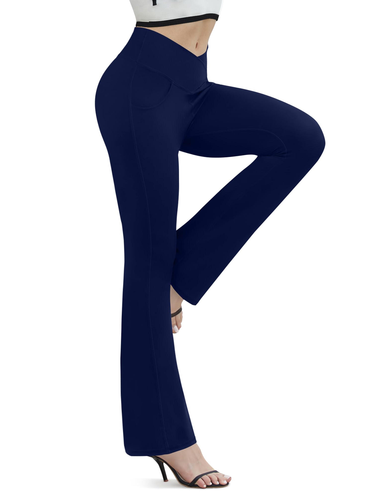 Flare Leggings for Women Yoga Pants with Pockets High Waisted Crossover Flare Leggings Bootcut Casual Yoga Pants