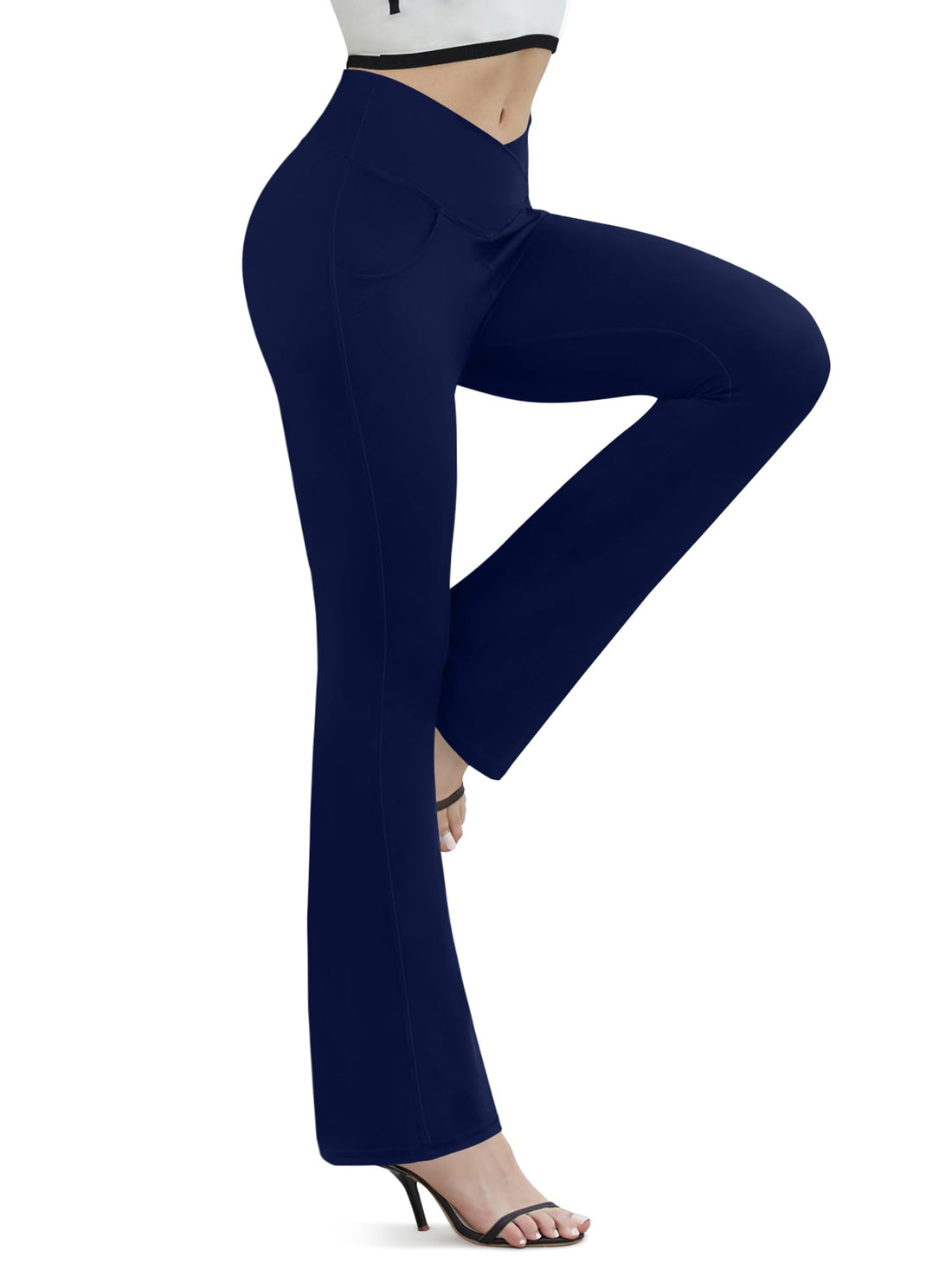 Flare Leggings for Women Yoga Pants with Pockets High Waisted Crossover Flare Leggings Bootcut Casual Yoga Pants