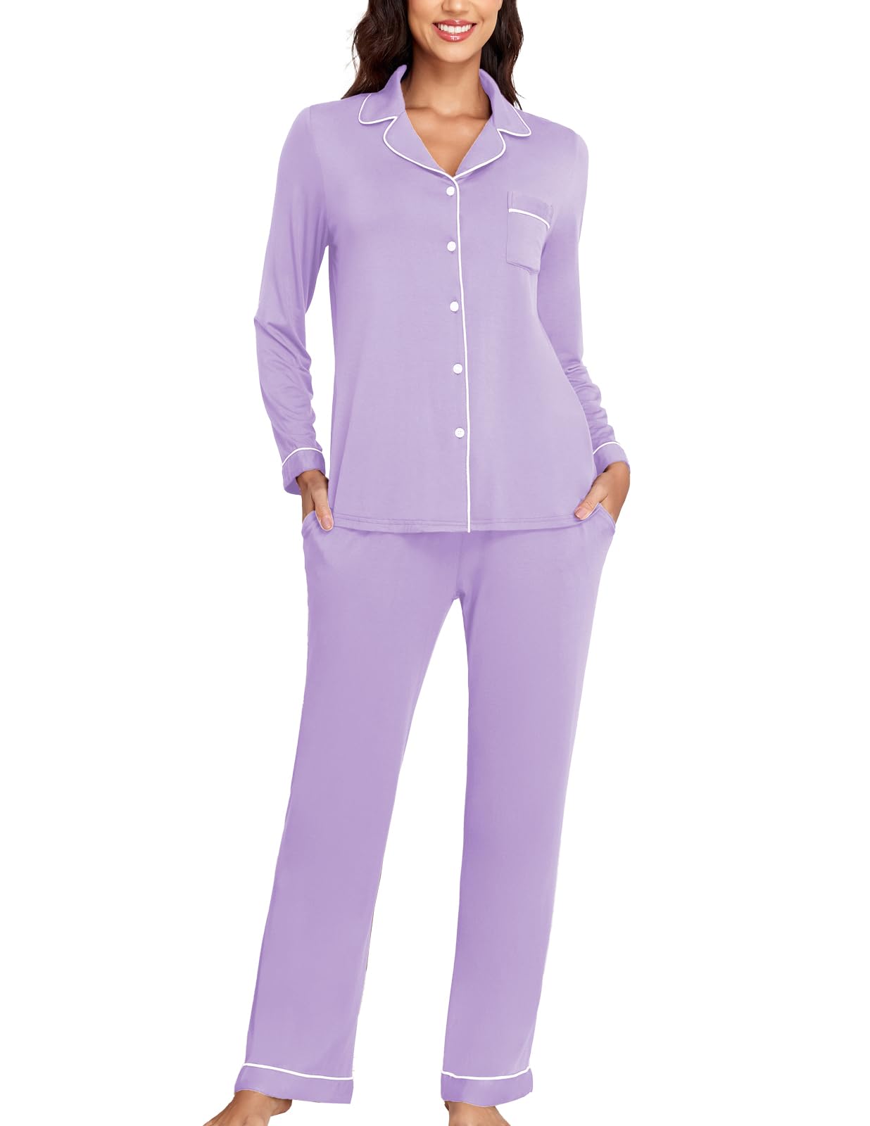 Veseacky Women's Ribbed Knit Pajamas Set 2 Piece Warm Soft Loungewear Sleepwear Pjs S-XXL