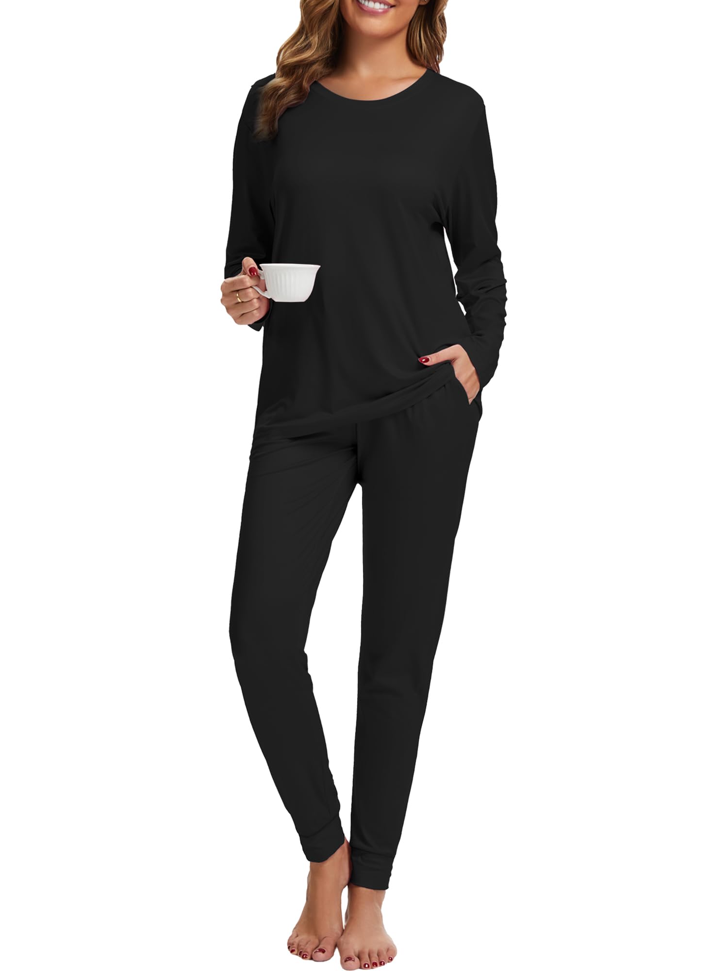 2 Piece Pjs Set For Womens Pajamas Lounge Set Long Sleeve Joggers Pants Sleepwear with Pockets