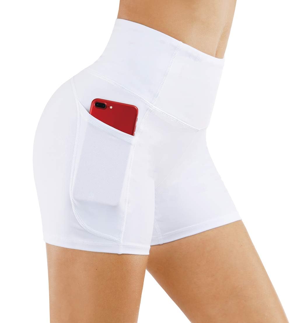 THE GYM PEOPLE High Waist Yoga Shorts for Women's Tummy Control Fitness Athletic Workout Running Shorts with Deep Pockets