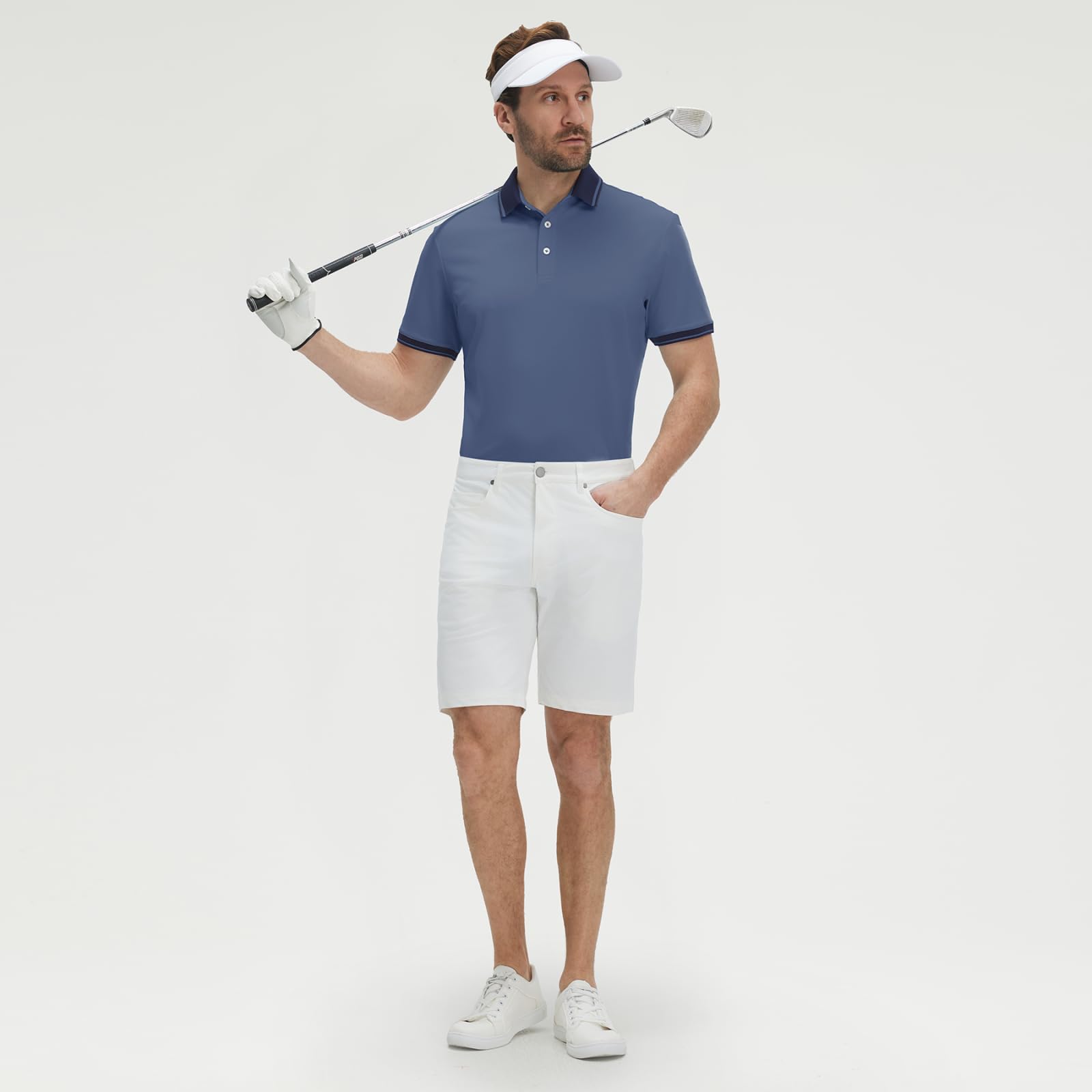 M MAELREG Golf Shirts for Men Short Sleeve with Contrast Collar & Cuffs Performance Dry Fit Stretch Solid Casual Polo Shirts