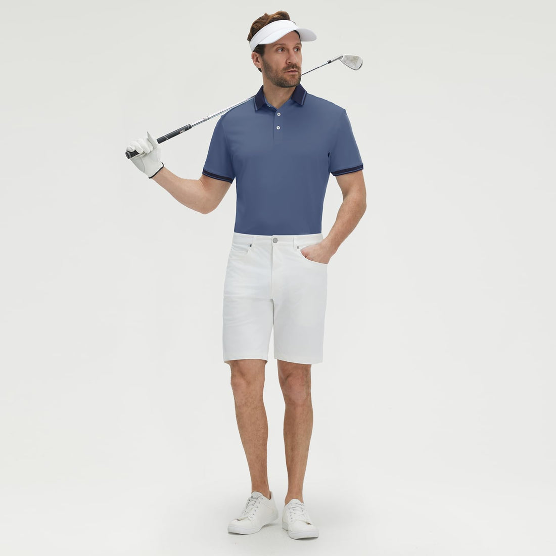 M MAELREG Golf Shirts for Men Short Sleeve with Contrast Collar & Cuffs Performance Dry Fit Stretch Solid Casual Polo Shirts
