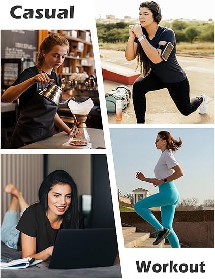 Kinglaman 4 Pack Women Basic T Shirts Tees, Workout Gym Loose Fit Crew Neck Short Sleeve Tshirts Casual Tops