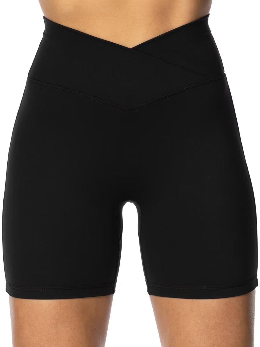 Sunzel Crossover Biker Shorts for Women, No Front Seam V High Waist Yoga Workout Gym Shorts with Tummy Control | 4 Or 6-Inch Inseam, High Waisted, Tummy Control, Crossover Waist, Buttery Soft, No Front Seam, Squat Proof, Compression