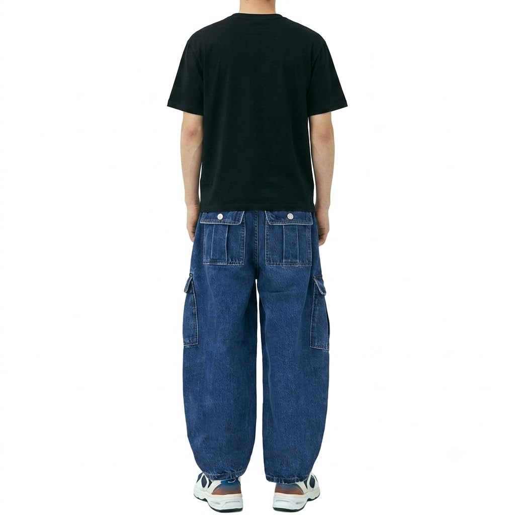 Baggy Jeans for Boys Cargo Jeans, Mid Rise Elastic Waist Multi-Pockets Denim Pants School Streetwear Size 8-12