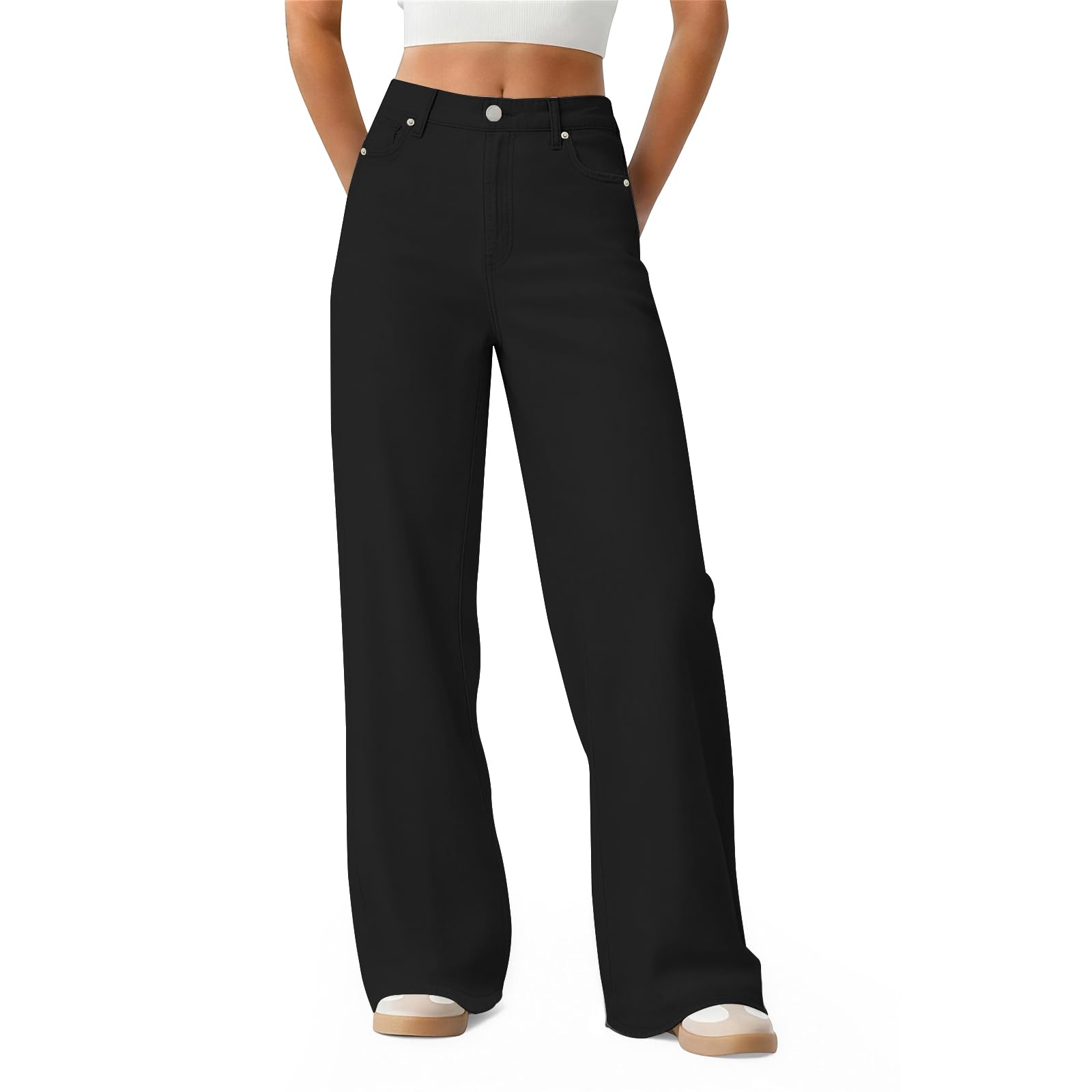 Women's Wide Leg Jeans High Waisted Baggy Straight Leg Loose Stretchy Casual Denim Pants