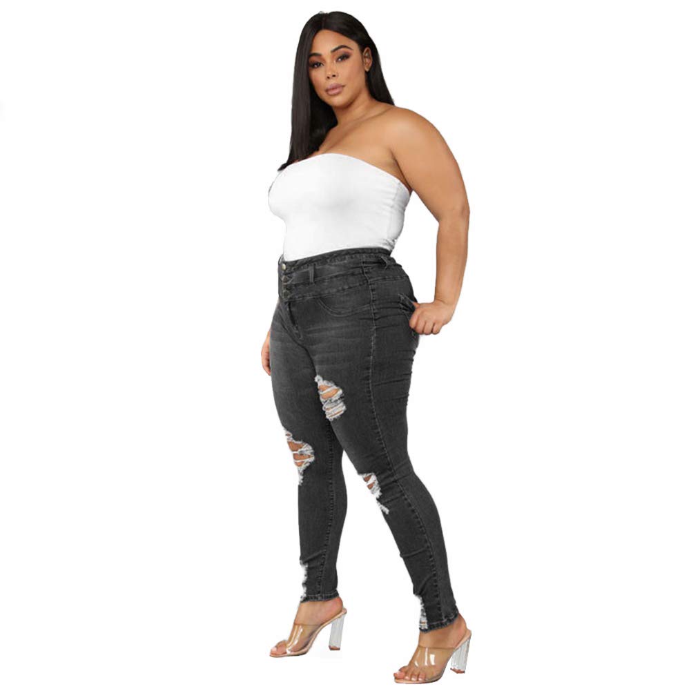 ALLABREVE Womens Plus Size Skinny Jeans Stretchy High Waisted Ankle Jean Ripped Slim Fit Washed Denim Distressed Tight Jean