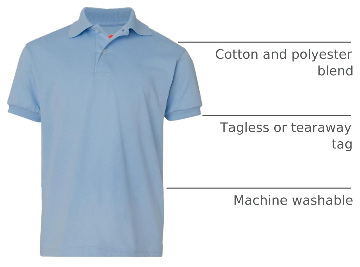 Hanes Boys' Short Sleeve Eco Smart Jersey Polo