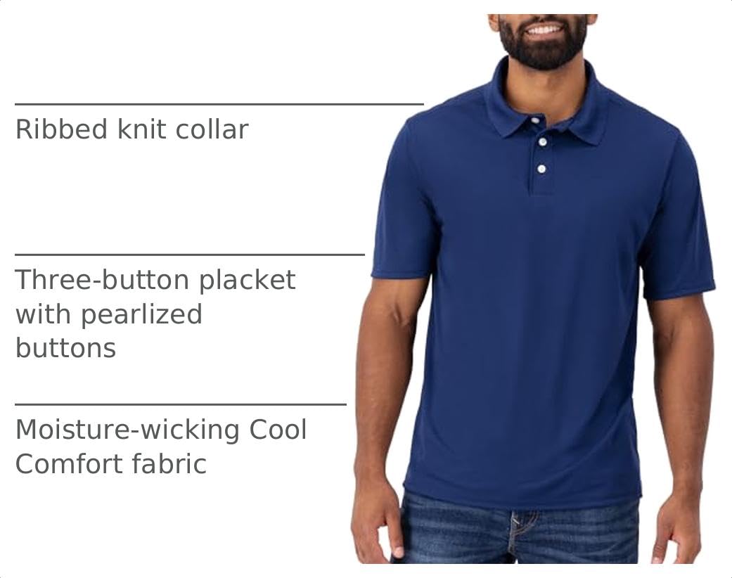 Hanes Men's Cool DRI Polo Shirt, Quick-Drying Performance Polo for Men, UPF Protection