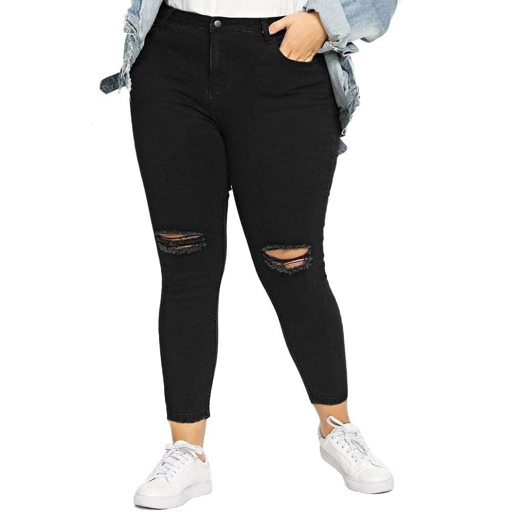 ALLABREVE Womens Plus Size Skinny Jeans Stretchy High Waisted Ankle Jean Ripped Slim Fit Washed Denim Distressed Tight Jean