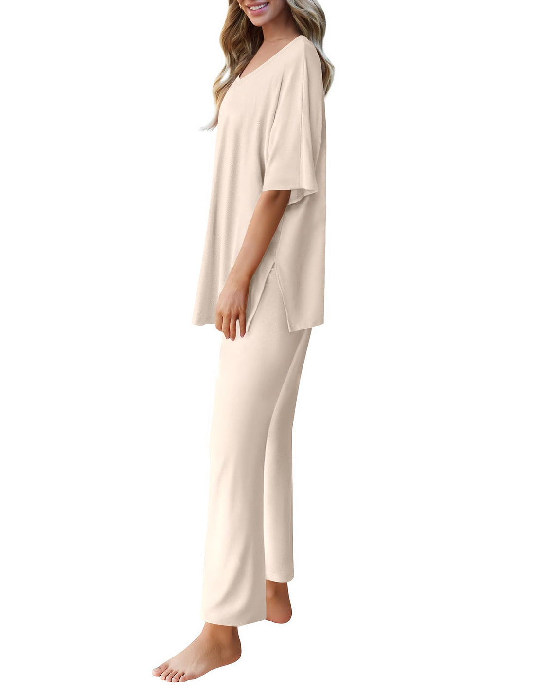Ekouaer Lounge Sets for Women Short Sleeve Tops and Long Pants Pajamas Set