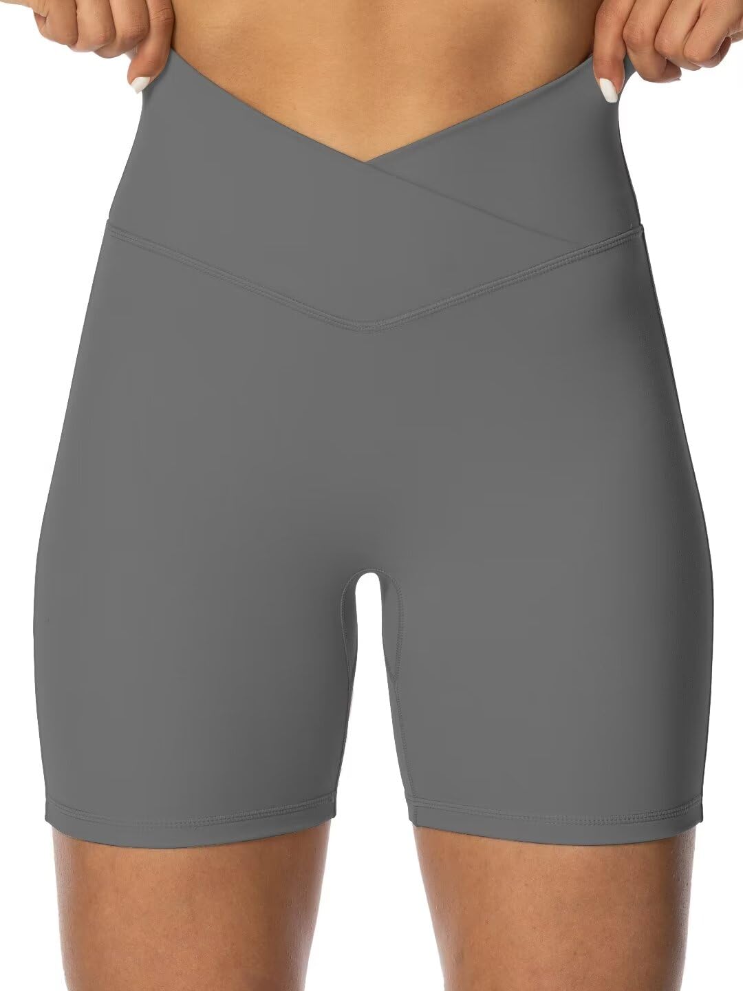Sunzel Crossover Biker Shorts for Women, No Front Seam V High Waist Yoga Workout Gym Shorts with Tummy Control | 4 Or 6-Inch Inseam, High Waisted, Tummy Control, Crossover Waist, Buttery Soft, No Front Seam, Squat Proof, Compression
