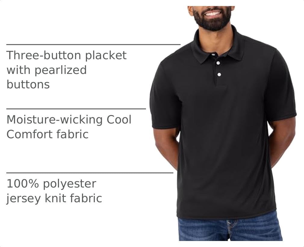 Hanes Men's Cool DRI Polo Shirt, Quick-Drying Performance Polo for Men, UPF Protection