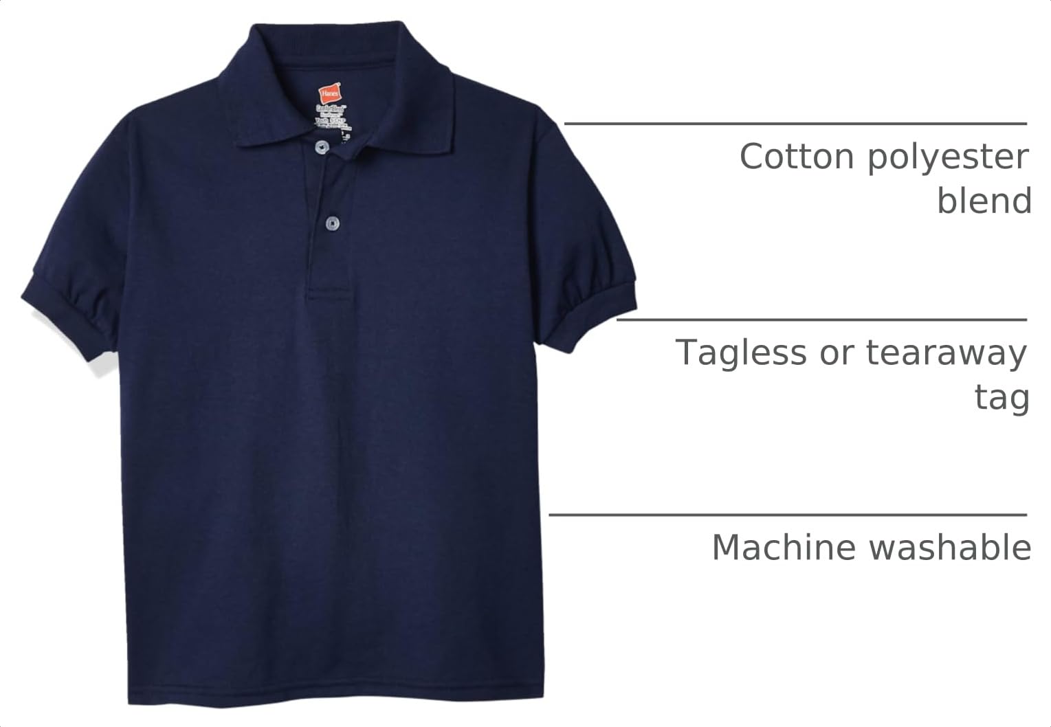 Hanes Boys' Short Sleeve Eco Smart Jersey Polo