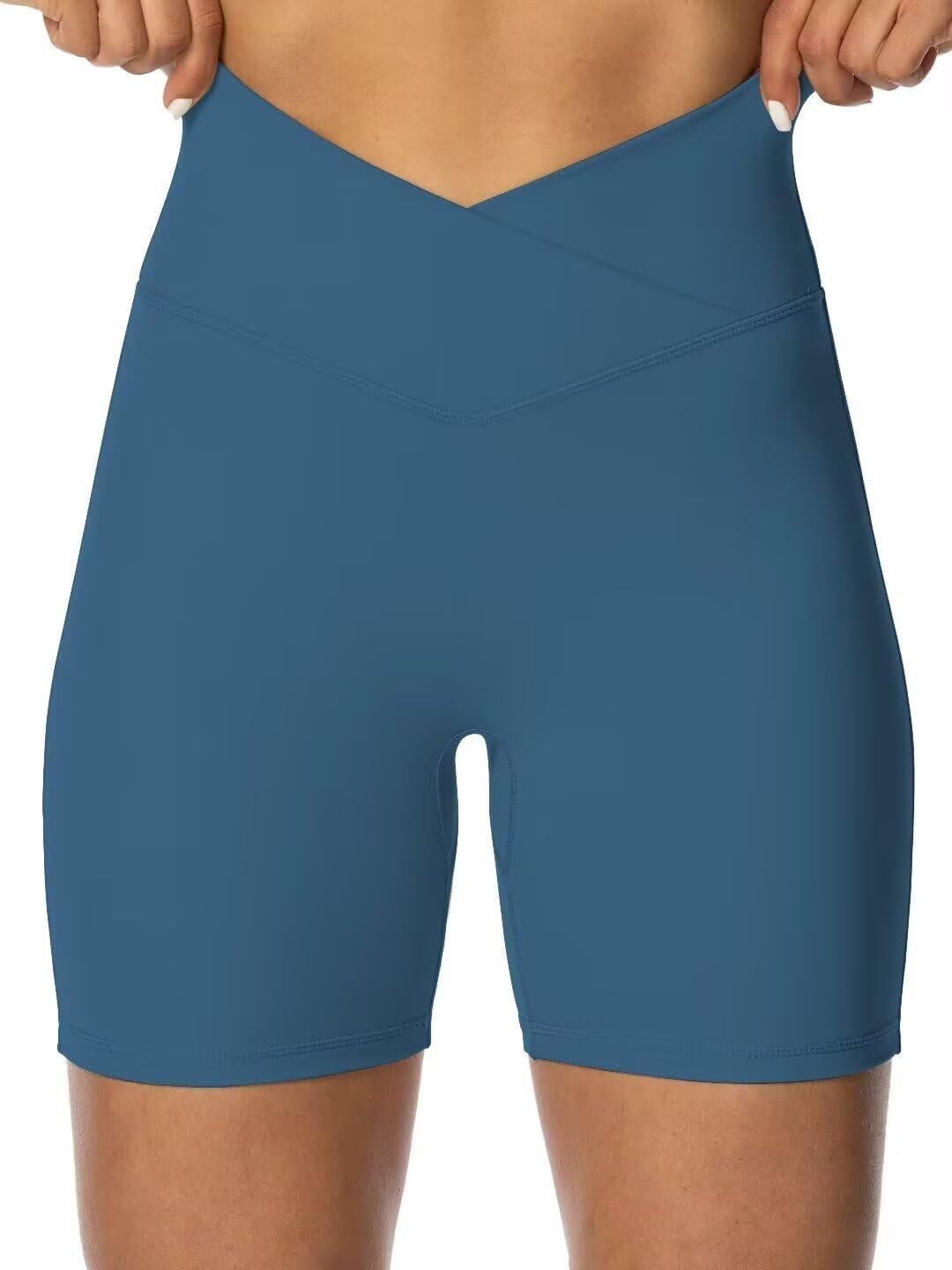Sunzel Crossover Biker Shorts for Women, No Front Seam V High Waist Yoga Workout Gym Shorts with Tummy Control | 4 Or 6-Inch Inseam, High Waisted, Tummy Control, Crossover Waist, Buttery Soft, No Front Seam, Squat Proof, Compression