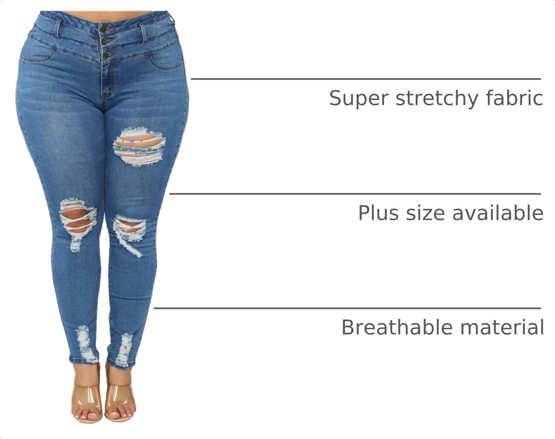 ALLABREVE Womens Plus Size Skinny Jeans Stretchy High Waisted Ankle Jean Ripped Slim Fit Washed Denim Distressed Tight Jean