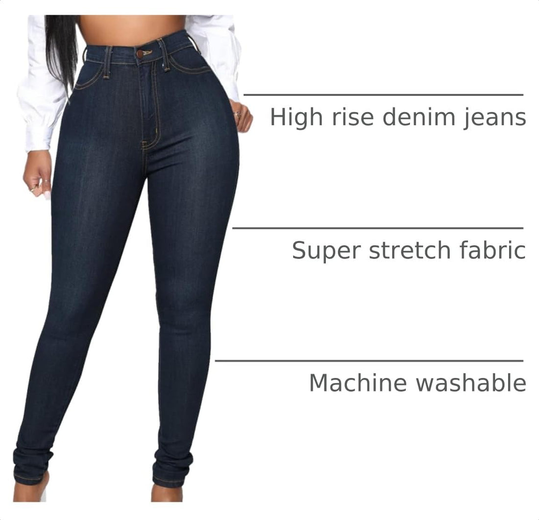 KUNMI Womens Classic High Waisted Skinny Stretch Butt Lifting Jeans Slim Fit Denim Pants