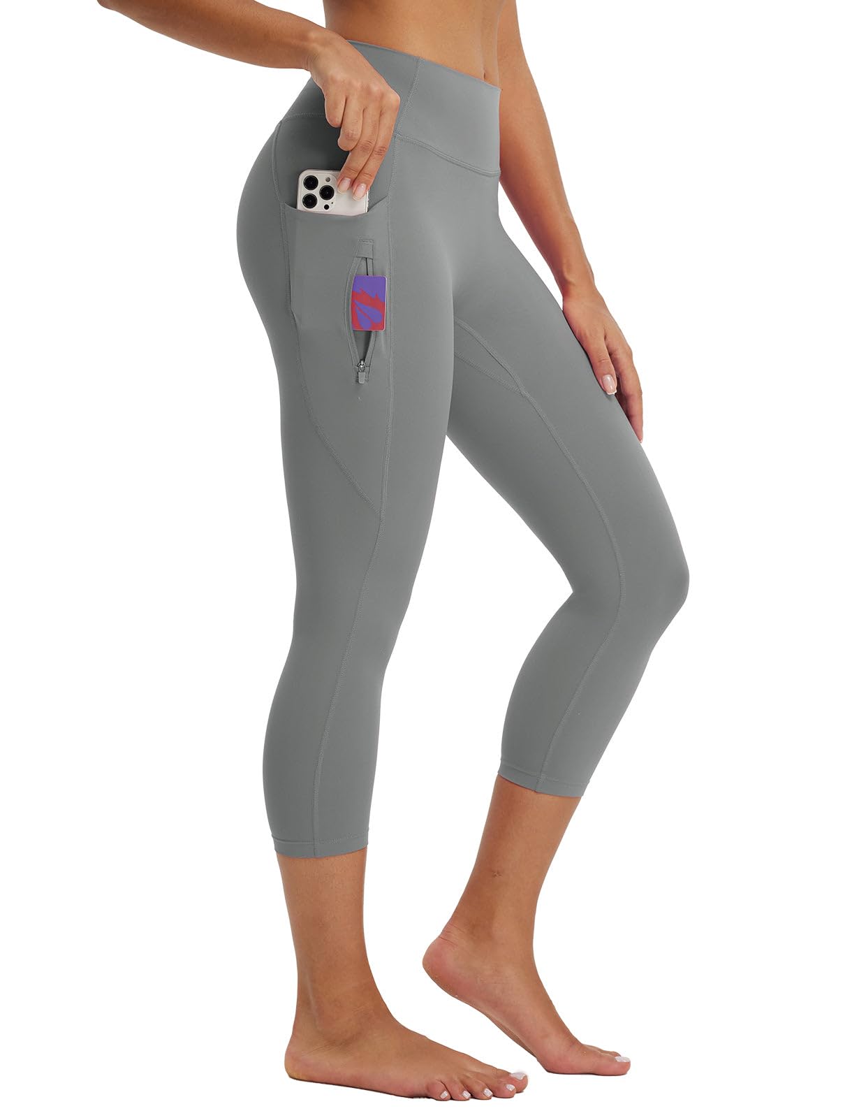 baleaf Women's Capri Leggings with 3 Pockets Tummy Control 21" Inseam Workout Capris Yoga Pants