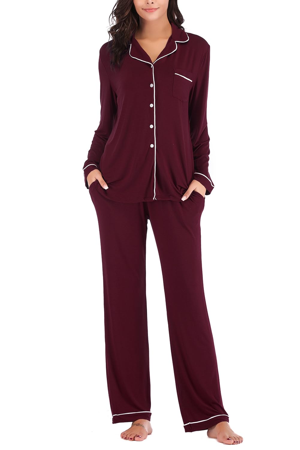 Aamikast Women's Pajama Sets Long Sleeve Button Down Sleepwear Nightwear Soft Pjs Lounge Sets