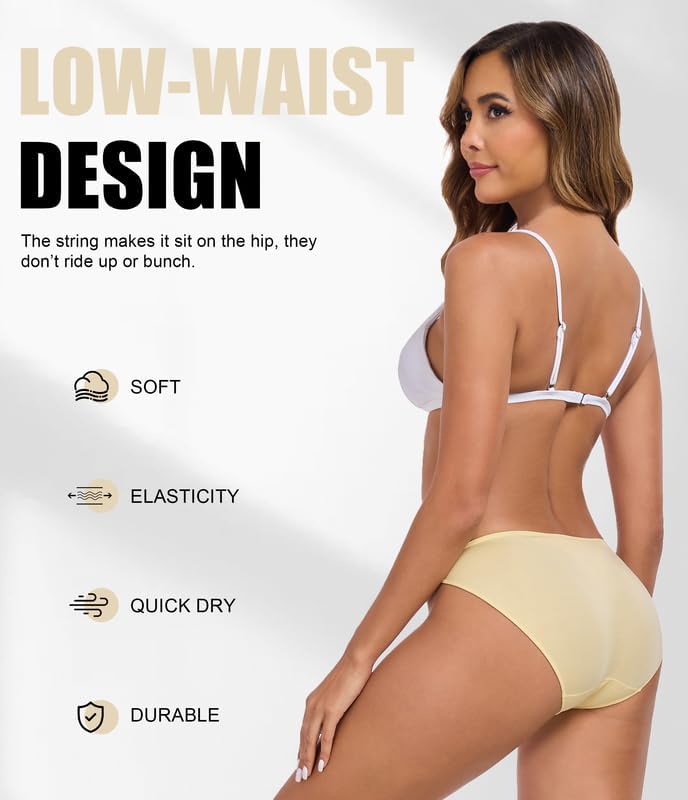 ANLIQI Women’s High Cut String Bikini Underwear Soft Modal Low Rise No Show Panties Plus Size Bikini Panties Multi Pack