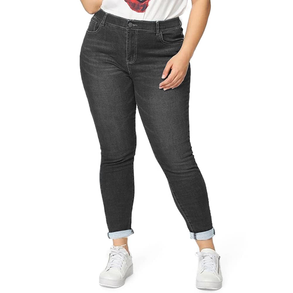 ALLABREVE Womens Plus Size Skinny Jeans Stretchy High Waisted Ankle Jean Ripped Slim Fit Washed Denim Distressed Tight Jean