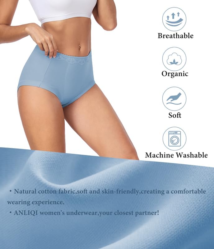 ANLIQI Women's Cotton Underwear High Waist Tummy Control Briefs Full Coverage Multipack Breathable Stretch Ladies Panties
