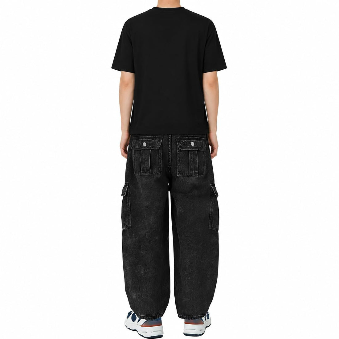 Baggy Jeans for Boys Cargo Jeans, Mid Rise Elastic Waist Multi-Pockets Denim Pants School Streetwear Size 8-12