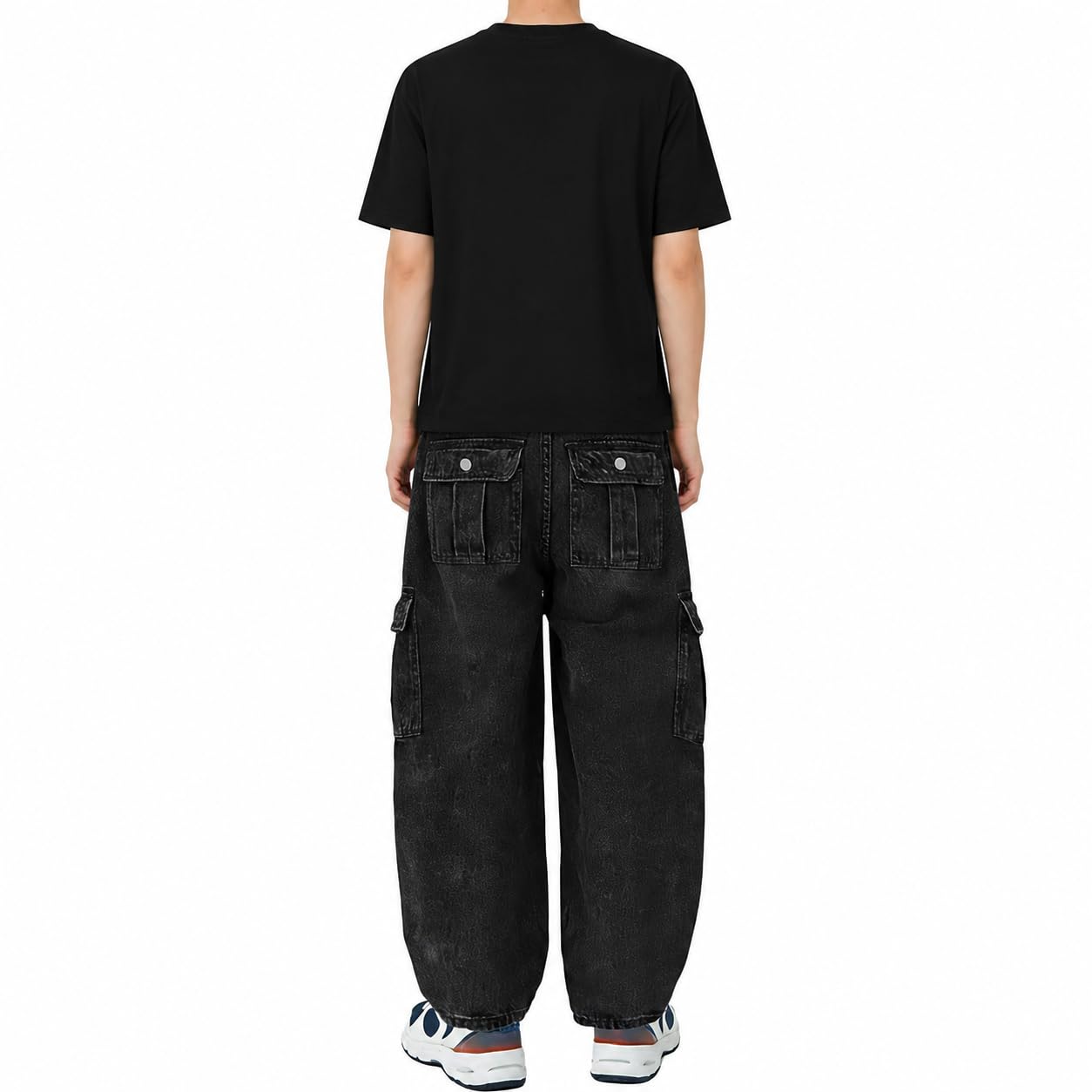 Baggy Jeans for Boys Cargo Jeans, Mid Rise Elastic Waist Multi-Pockets Denim Pants School Streetwear Size 8-12