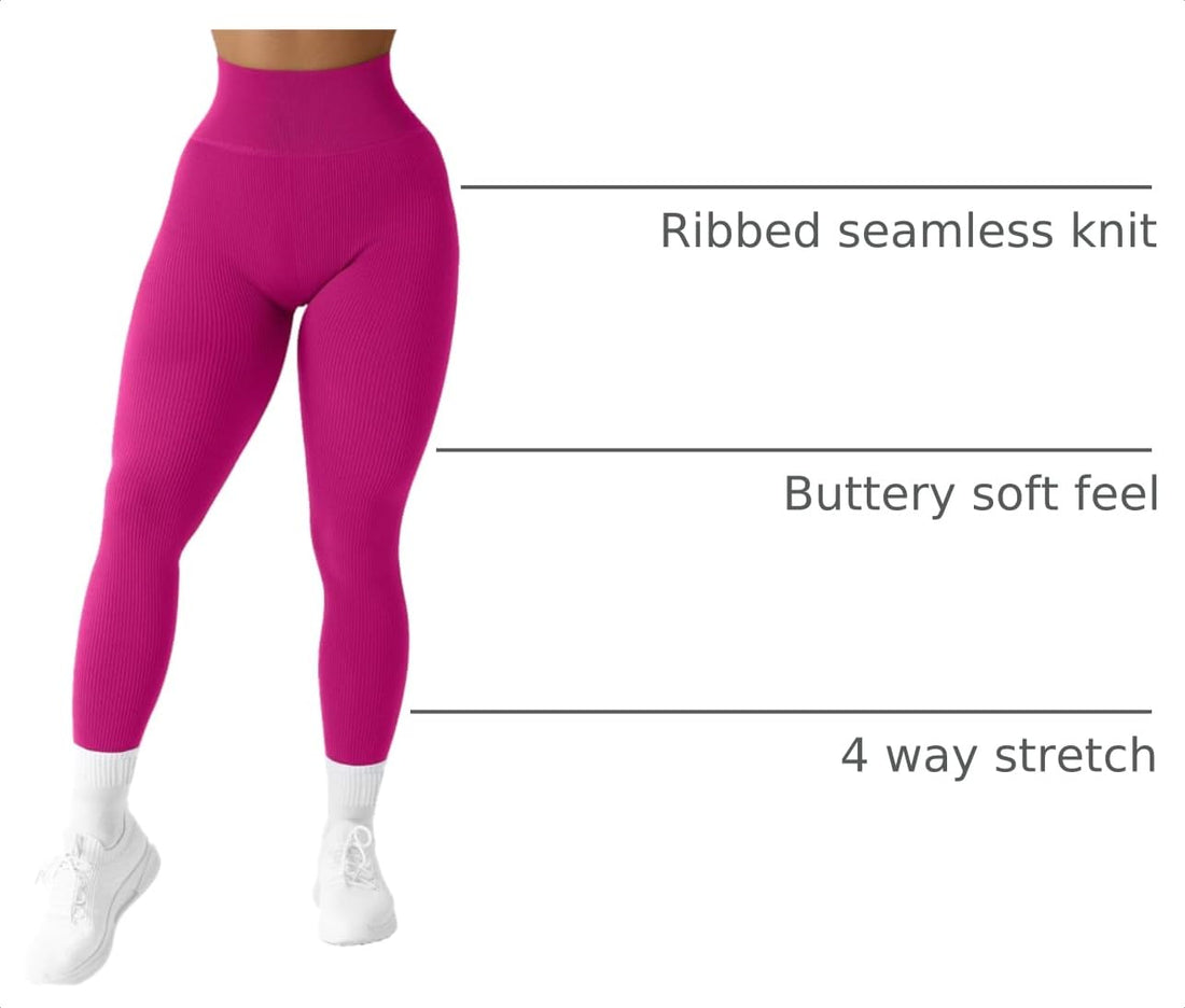 SUUKSESS Women Ribbed Seamless Leggings High Waisted Workout Gym Yoga Pants