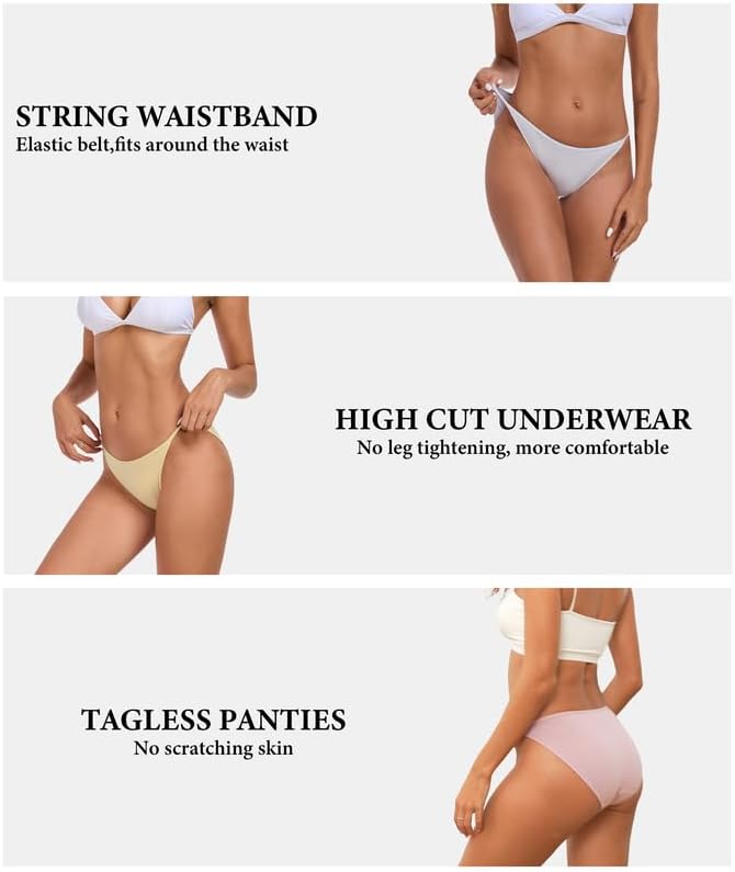 ANLIQI Women’s High Cut String Bikini Underwear Soft Modal Low Rise No Show Panties Plus Size Bikini Panties Multi Pack