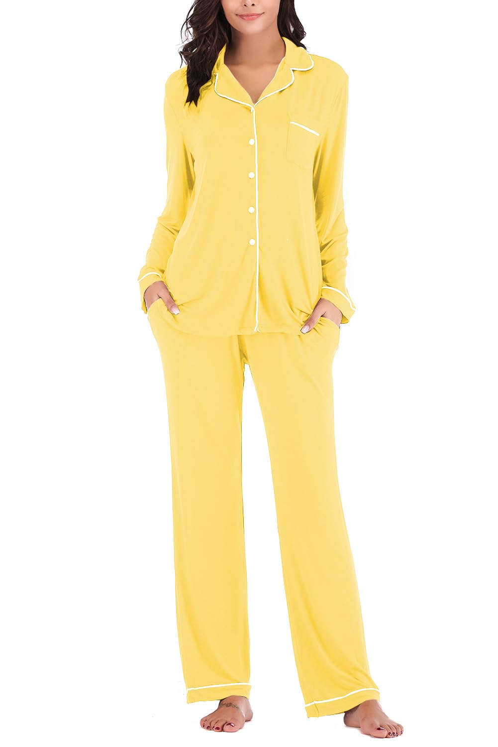 Aamikast Women's Pajama Sets Long Sleeve Button Down Sleepwear Nightwear Soft Pjs Lounge Sets