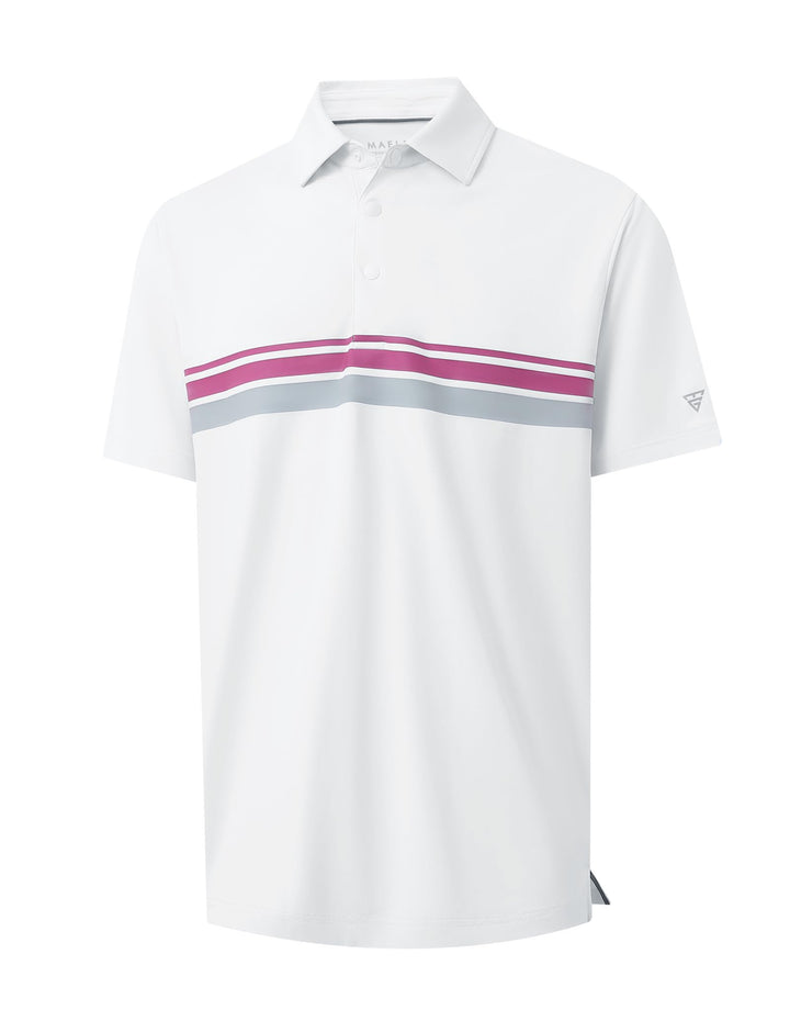 M MAELREG Mens Golf Shirts Short Sleeve Chest Print Stripe Moisture Wicking Dry Fit Casual Collared Mens Polo Shirts