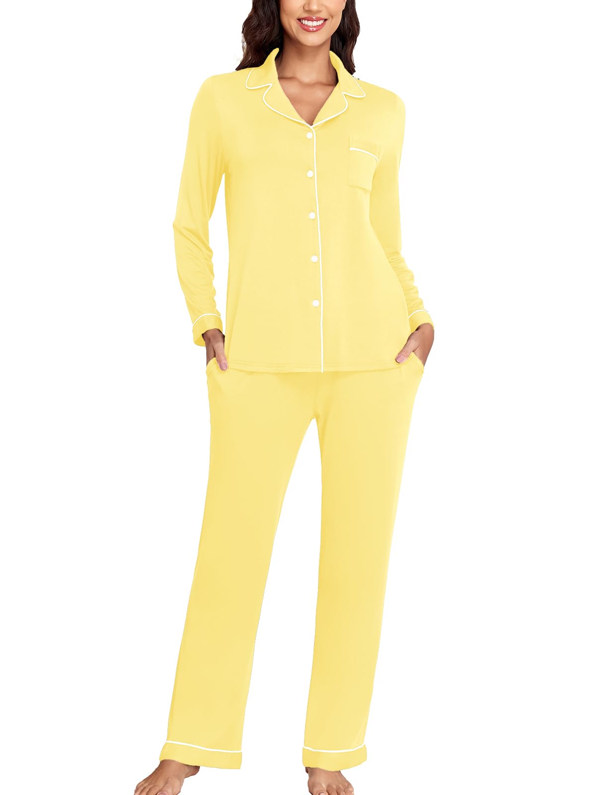 Veseacky Women's Ribbed Knit Pajamas Set 2 Piece Warm Soft Loungewear Sleepwear Pjs S-XXL