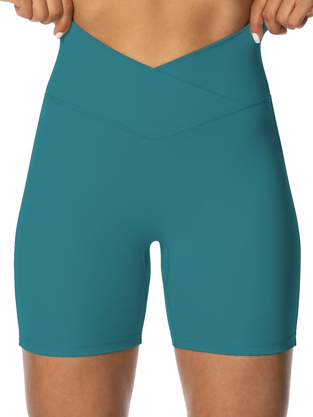 Sunzel Crossover Biker Shorts for Women, No Front Seam V High Waist Yoga Workout Gym Shorts with Tummy Control | 4 Or 6-Inch Inseam, High Waisted, Tummy Control, Crossover Waist, Buttery Soft, No Front Seam, Squat Proof, Compression