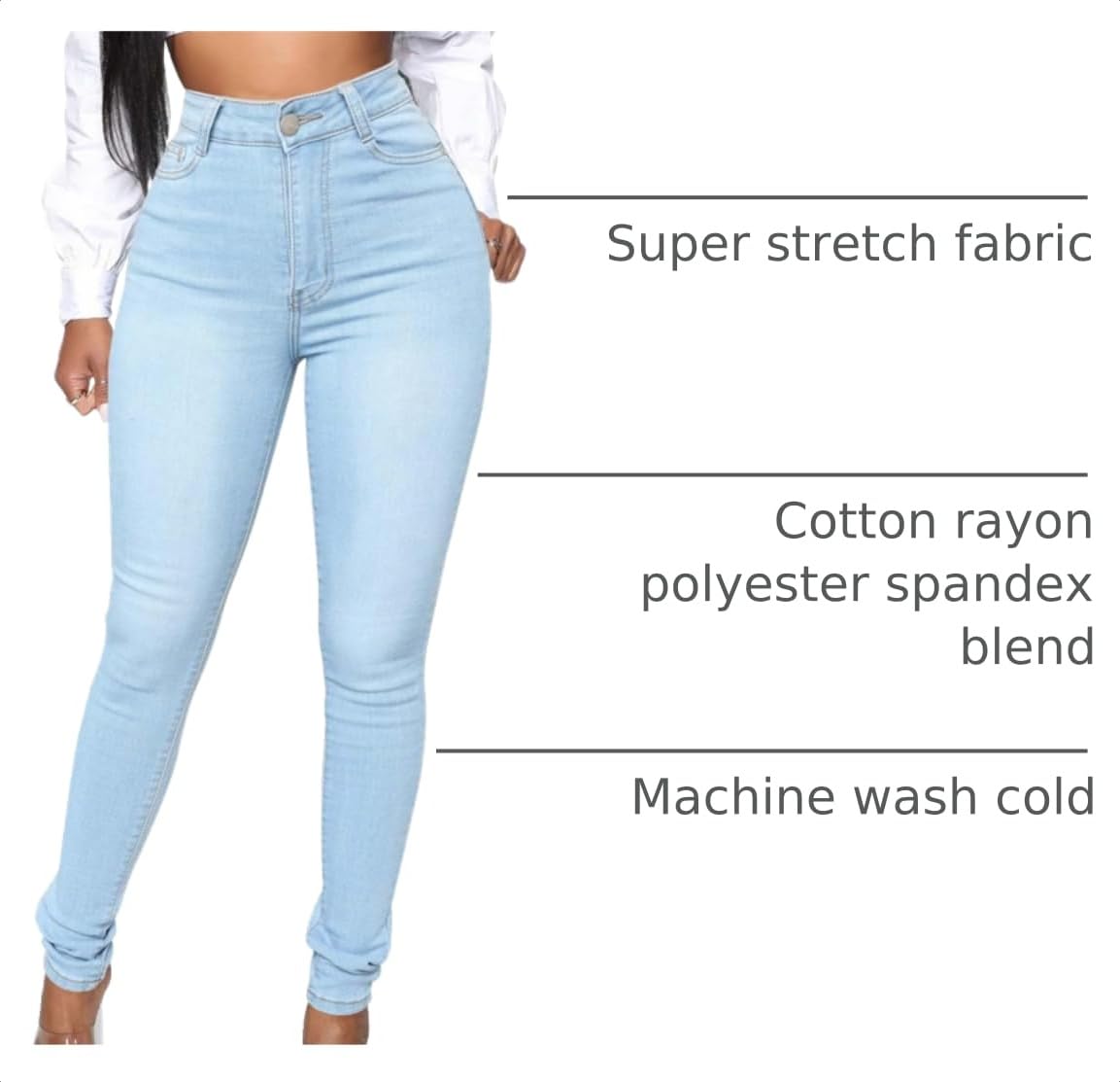 KUNMI Womens Classic High Waisted Skinny Stretch Butt Lifting Jeans Slim Fit Denim Pants