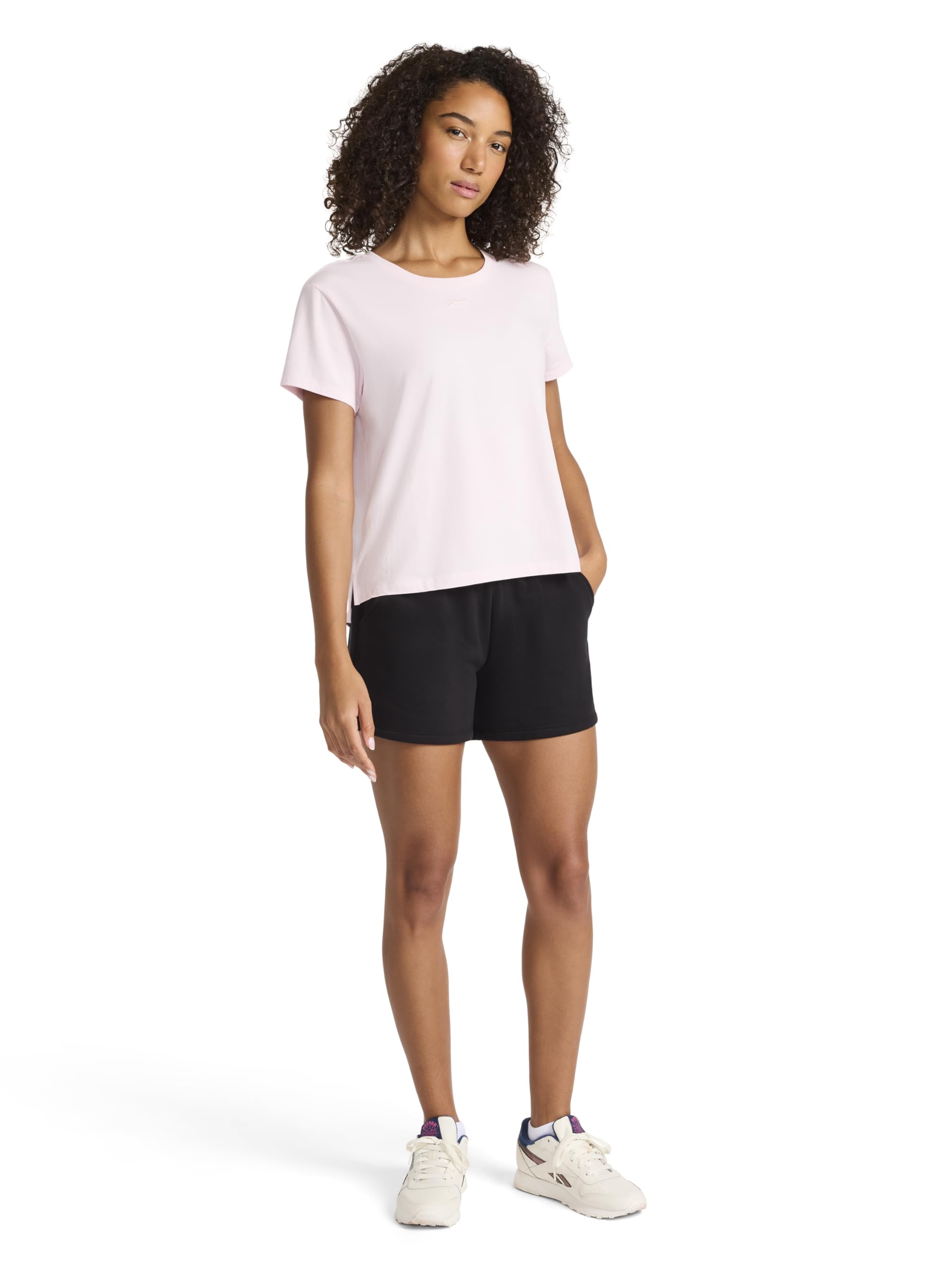 Reebok Women's Embroidery Hit Graphic Crewneck T-Shirt, Standard Fit, Lightweight Stretch Cotton Fabric