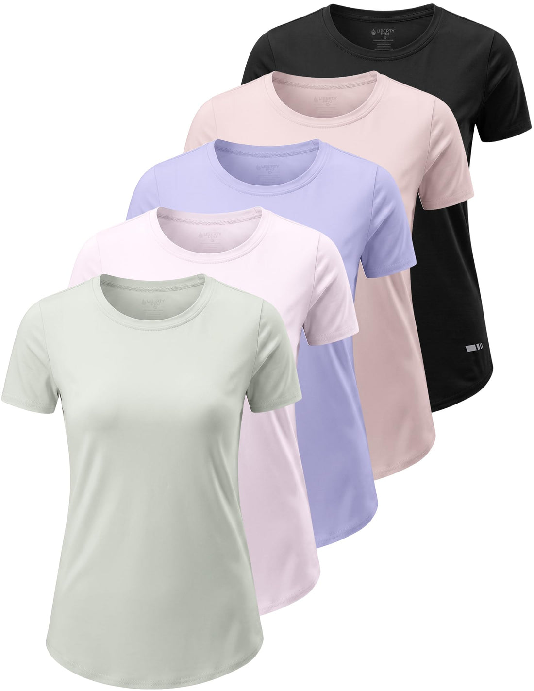 Liberty Imports 5 Pack Women's Dry Fit Workout Tops, Athletic Short Sleeve T Shirts for Yoga Gym (Available in Plus Sizes)