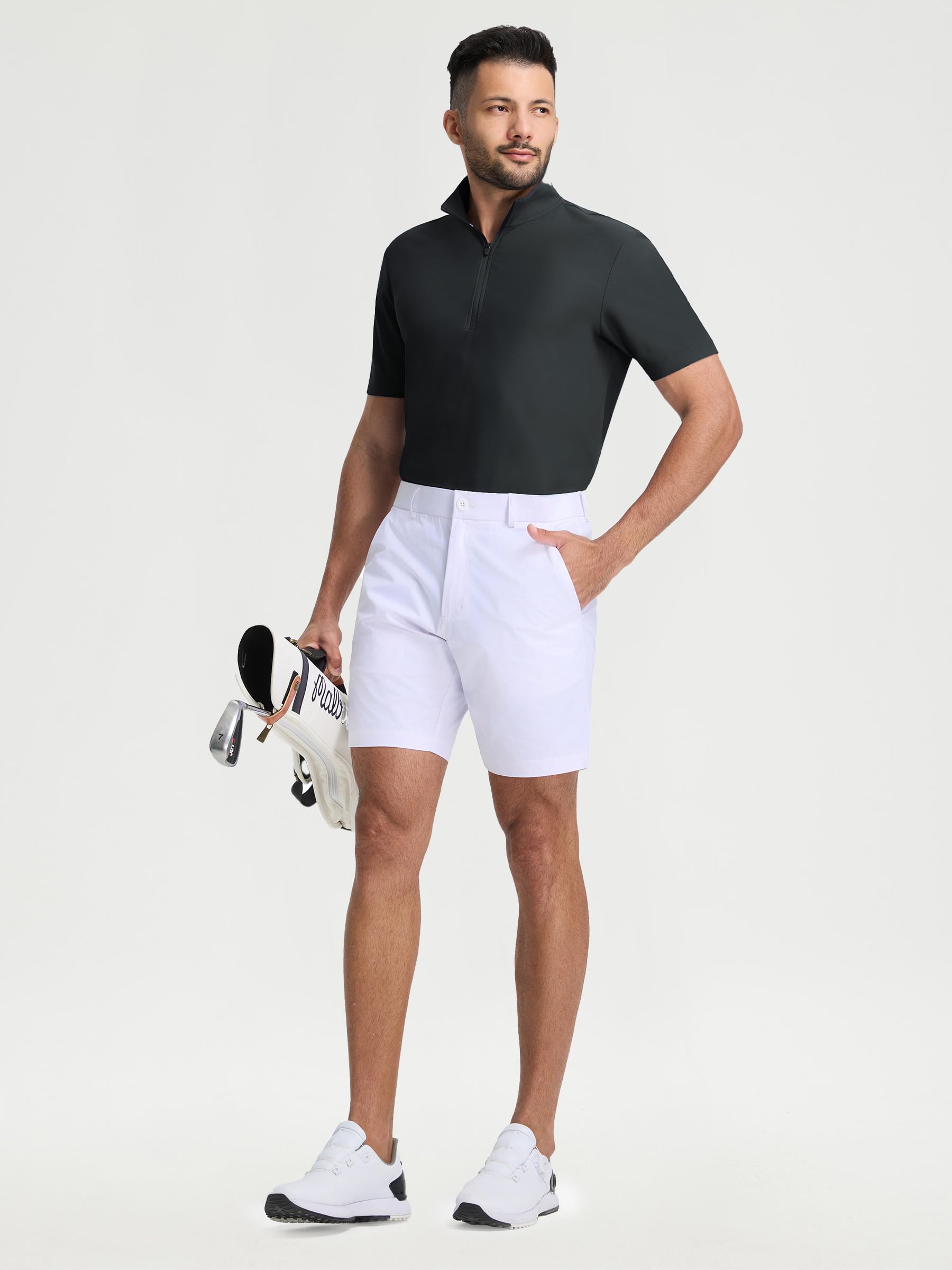 M MAELREG Golf Shirt for Men Zipper Waffle Texture Moisture Wicking Dry Fit Collared Lightweight Mens Polo Shirt Short Sleeve
