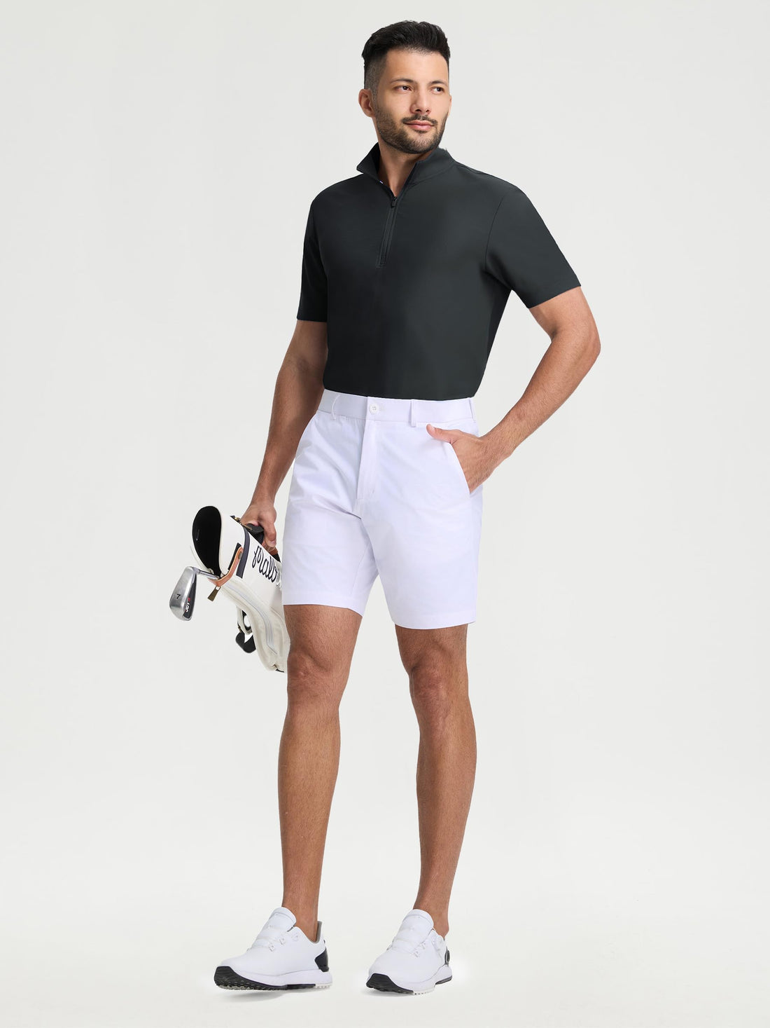 M MAELREG Golf Shirt for Men Zipper Waffle Texture Moisture Wicking Dry Fit Collared Lightweight Mens Polo Shirt Short Sleeve