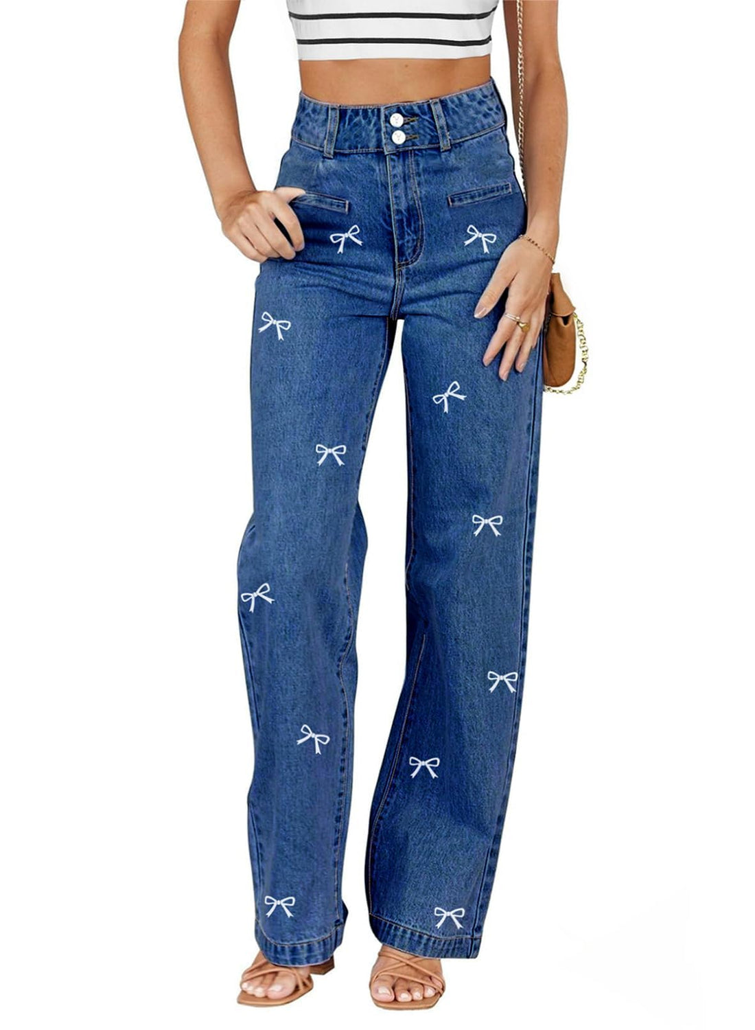 Sidefeel Women's Jeans High Waisted Straight Leg Stretchy Jeans Trendy Loose Wide Leg Zimbaplatinum Denim Pants with Pockets