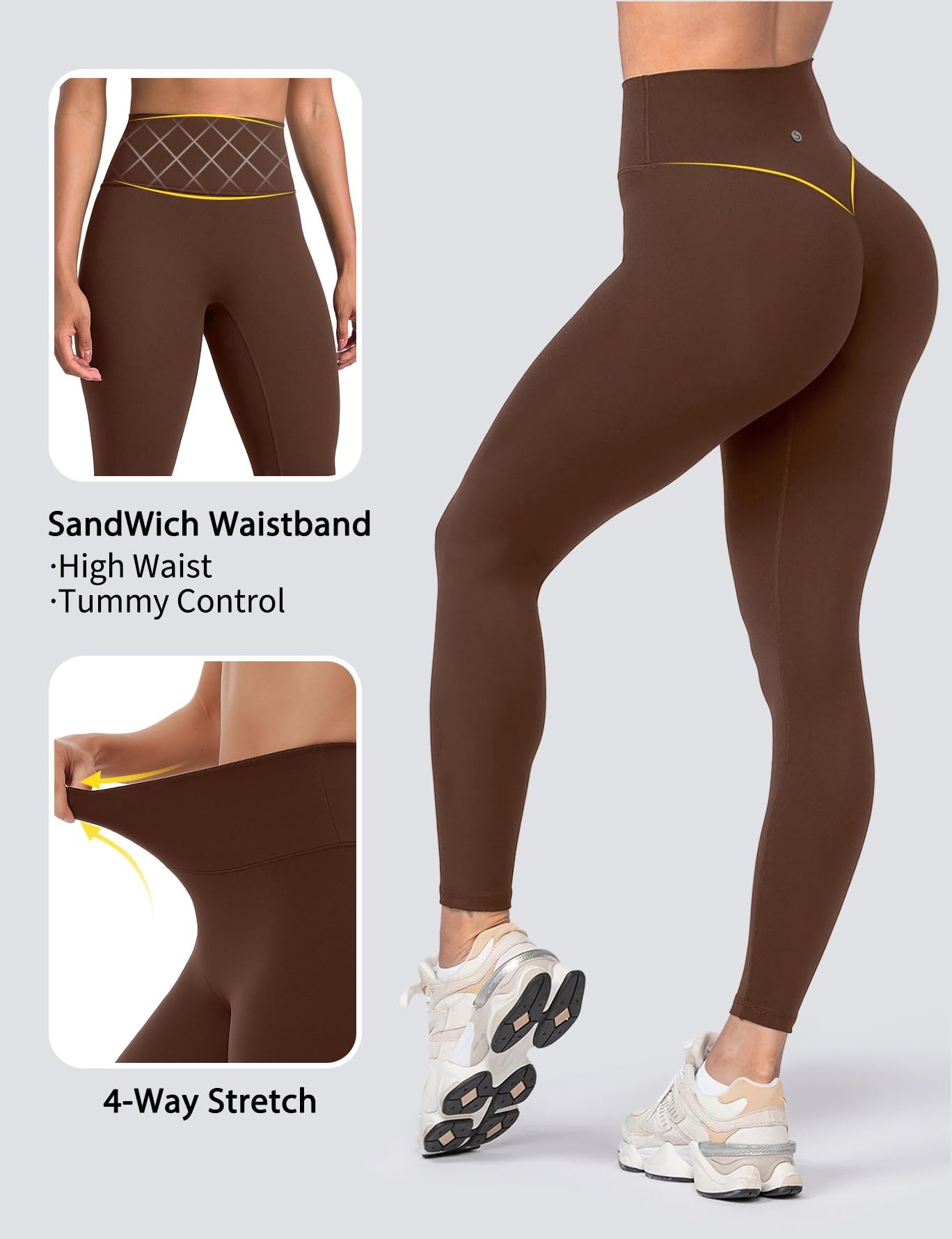 Sogetdo Yoga Leggings for Women Hidden Scrunch Butt Non See Through High Waisted No Front Seam Athletic Gym Workout Pants