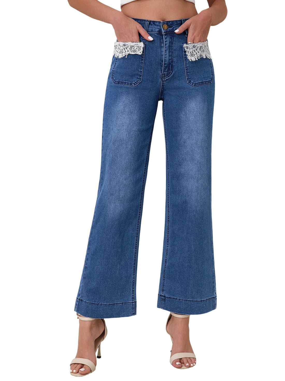 Women's Wide Leg Jeans High Waisted Stretchy Straight Leg Jeans Loose Trendy Denim Pants with Pocket