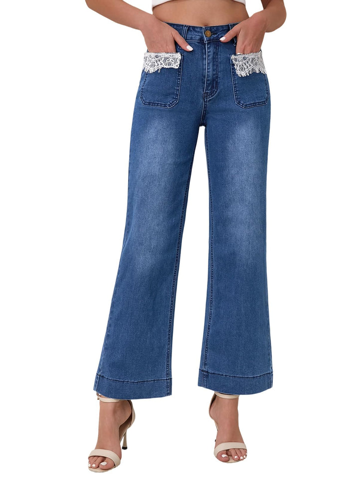 Women's Wide Leg Jeans High Waisted Stretchy Straight Leg Jeans Loose Trendy Denim Pants with Pocket