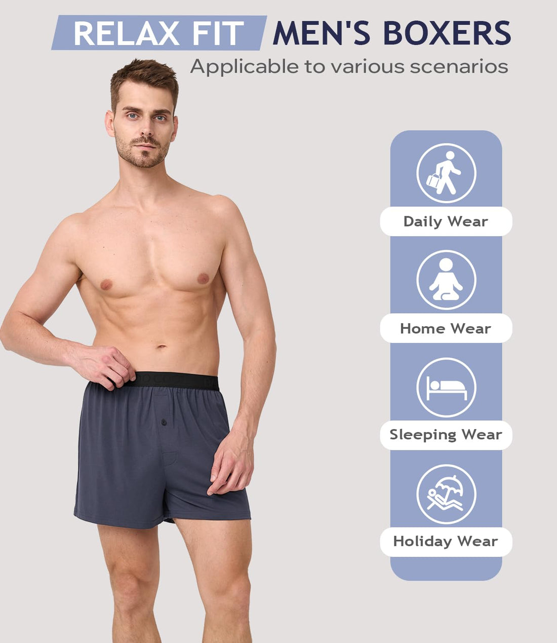 BAMBOO COOL Mens Underwear Boxers Moisture-wicking and Cool Men's Boxer Shorts Loose Fit Super Soft 4 Pack