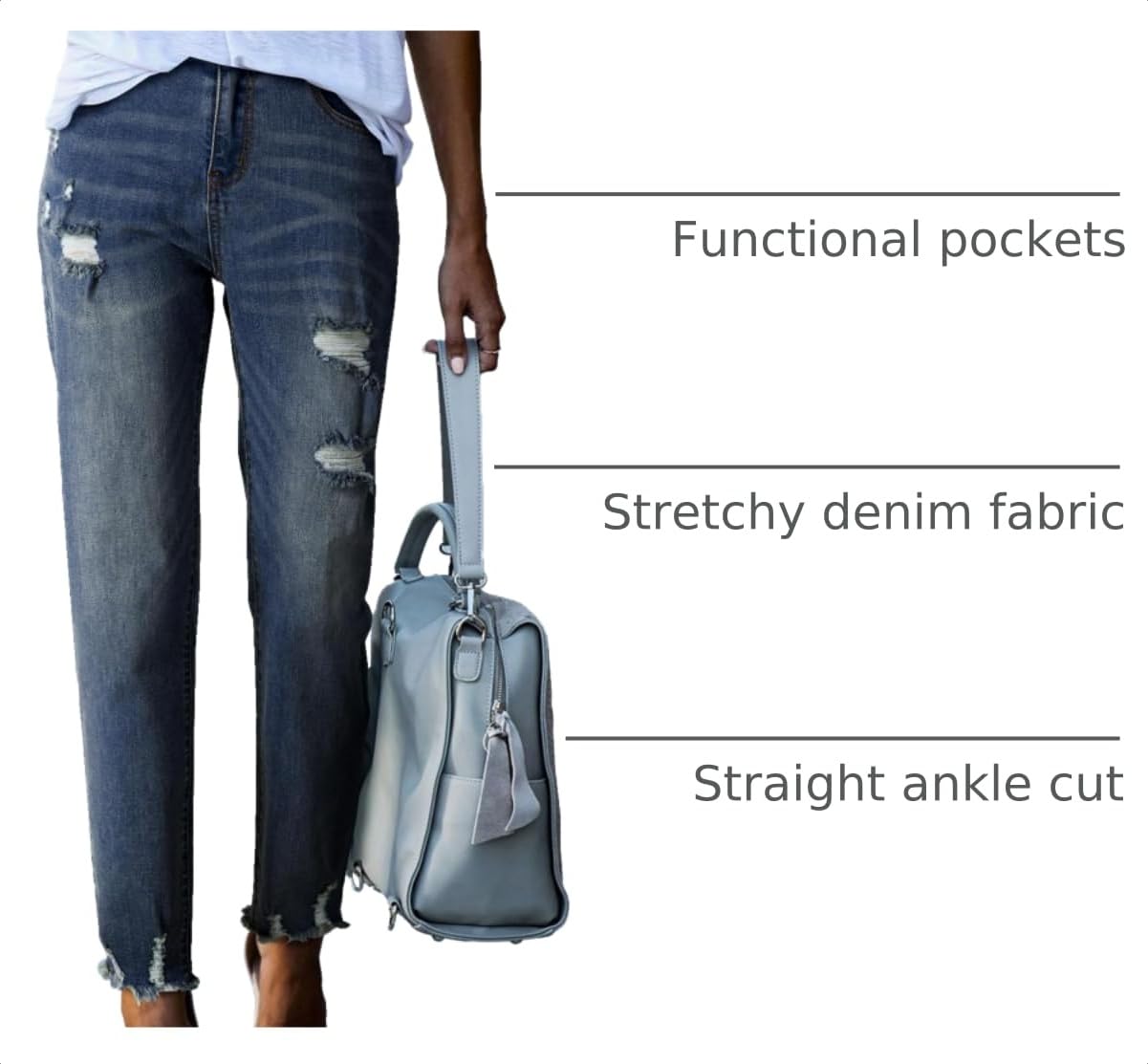 EVALESS Women's High Waisted Tummy Control Straight Ankle Ripped Jeans